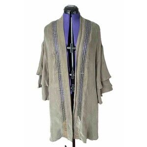 JOH Light Weight Embroidery Cardigan Cover Kimono Women Olive Boho Size L